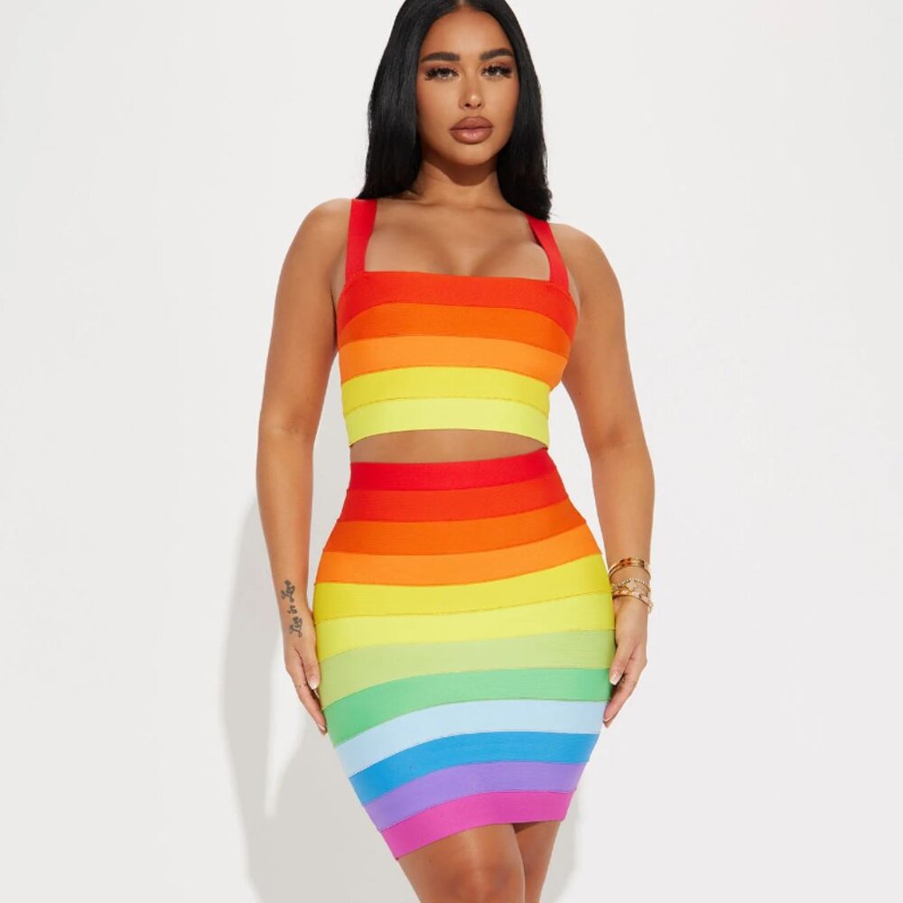 Rainbow Life Bandage Skirt Set - Multi Color